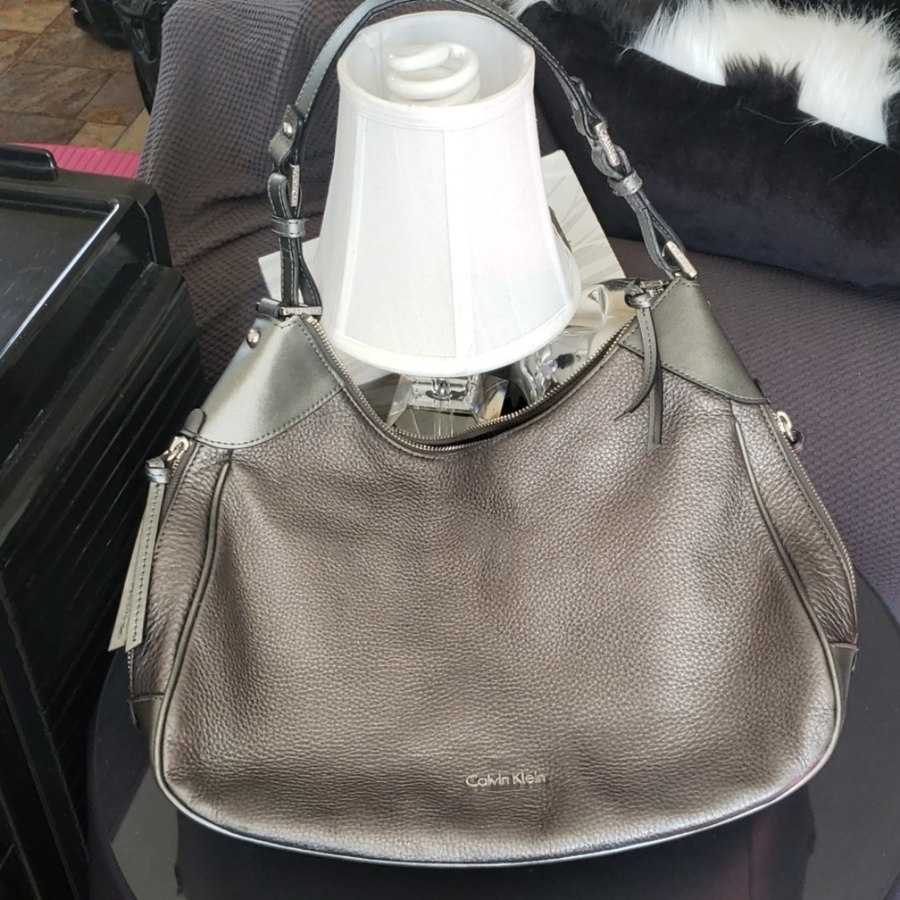 Calvin Klein pebbled leather metallic hobo purse